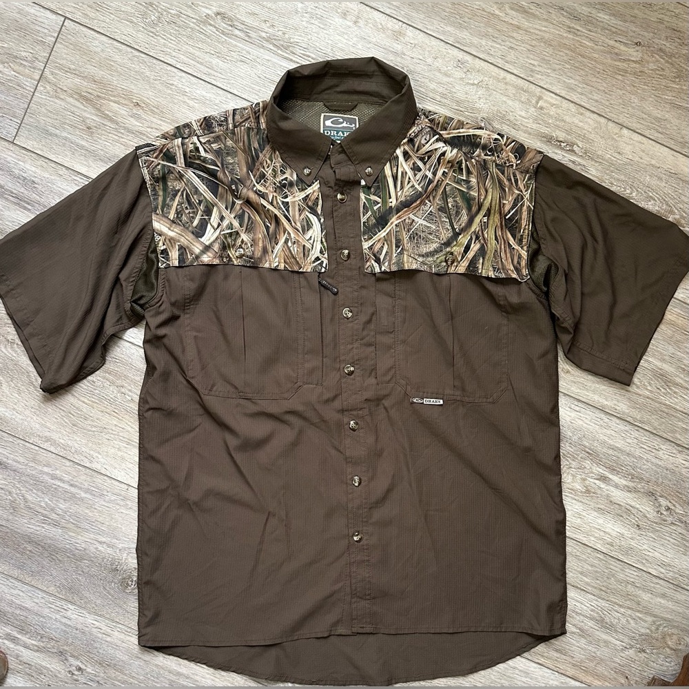 Drake Waterfowl Short Sleeve Camo Vented Two Tone Wingshooters Shirt Small